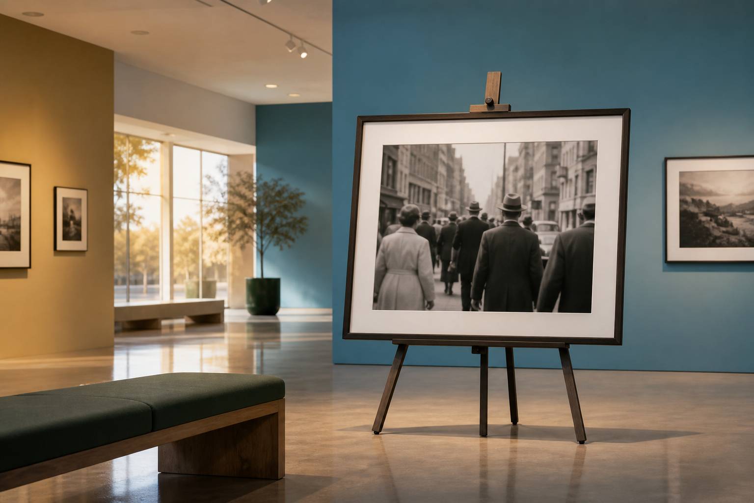 Photographie humaniste en noir et blanc dans un cadre de musée