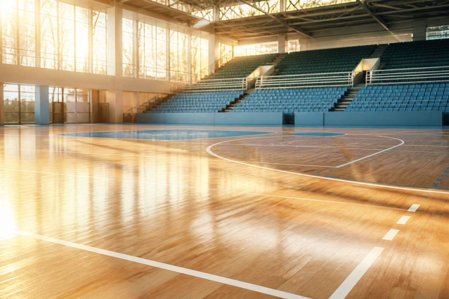 Terrain de sport avec lignes au sol et gradins