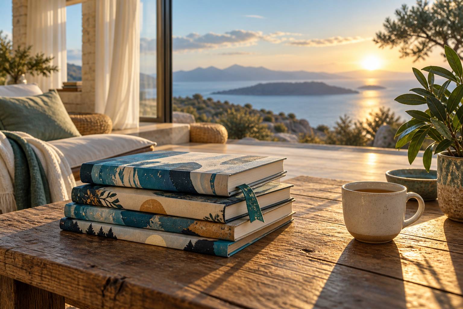 Pile de mangas et tasse de thé sur une table de lecture