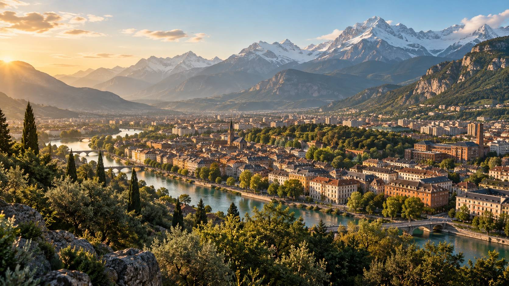 Illustration éditoriale du sujet : Grenoble, joyau urbain niché au cœur des Alpes