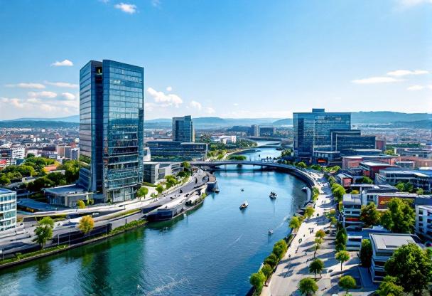 Vue aérienne du quartier de la Confluence à Lyon