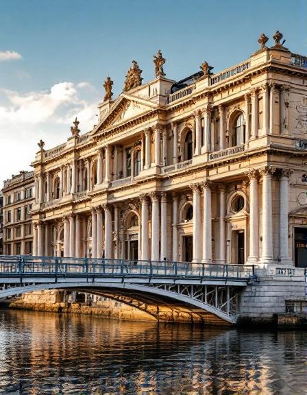 Vue aérienne du Palais de Justice et de la passerelle sur la Saône à Lyon