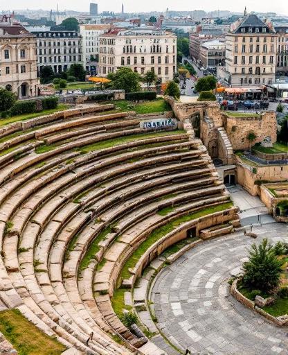 Théâtre antique gallo-romain de Lyon avec la ville en arrière-plan